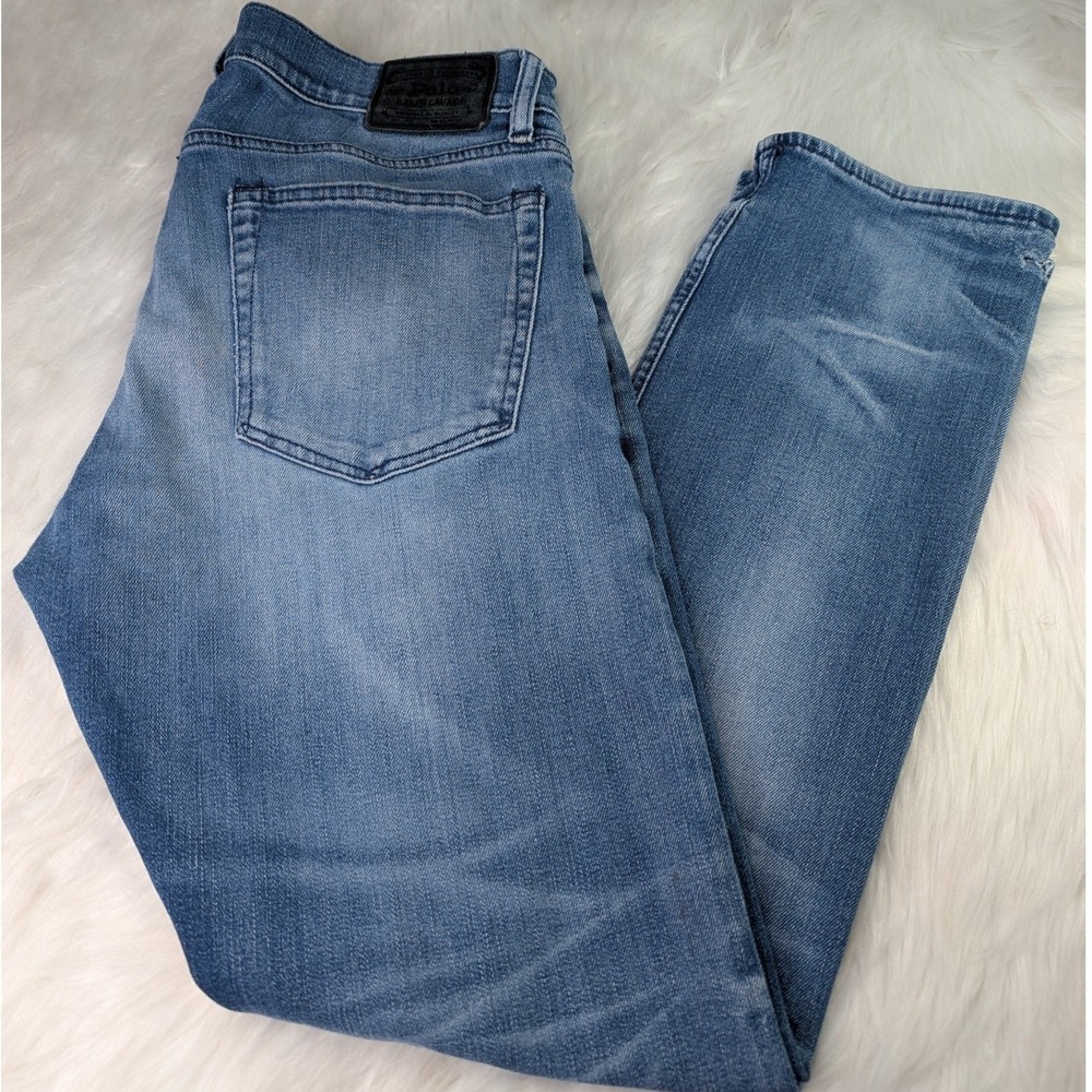 Polo Ralph Lauren Jeans Men 33x30 Blue Medium Wash Straight Dungarees Distressed